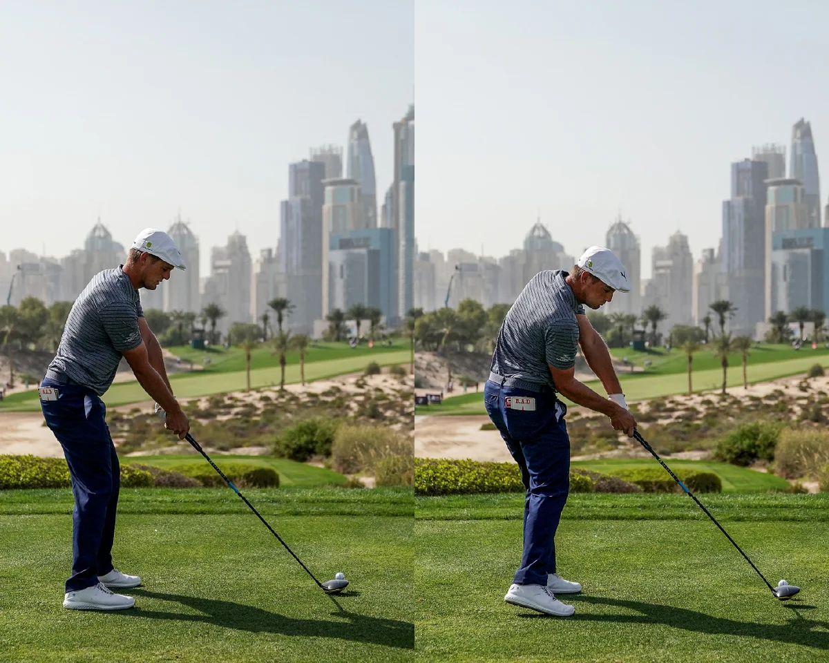 Bryson DeChambeau at address and impact