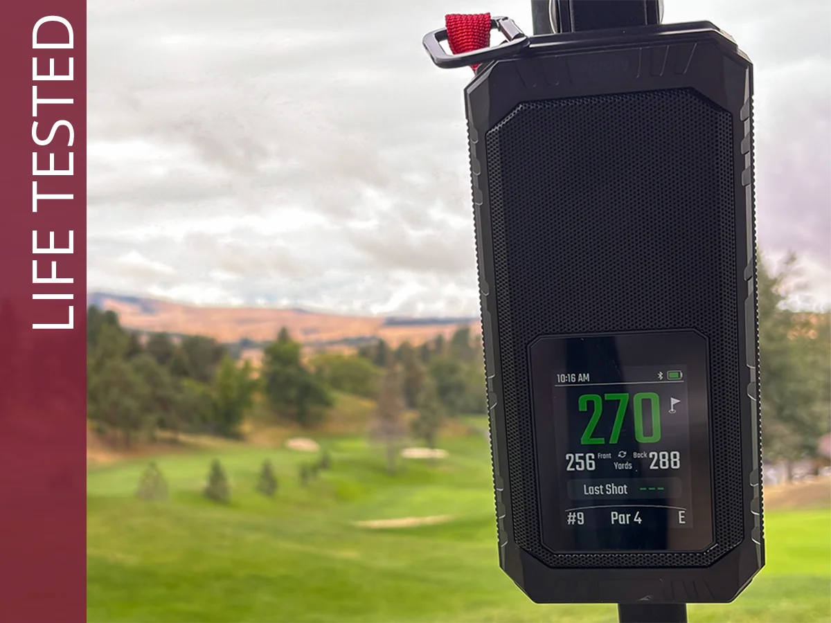 Dprofy V3 Pro magnetic golf bluetooth GPS speaker during GolfLink testing
