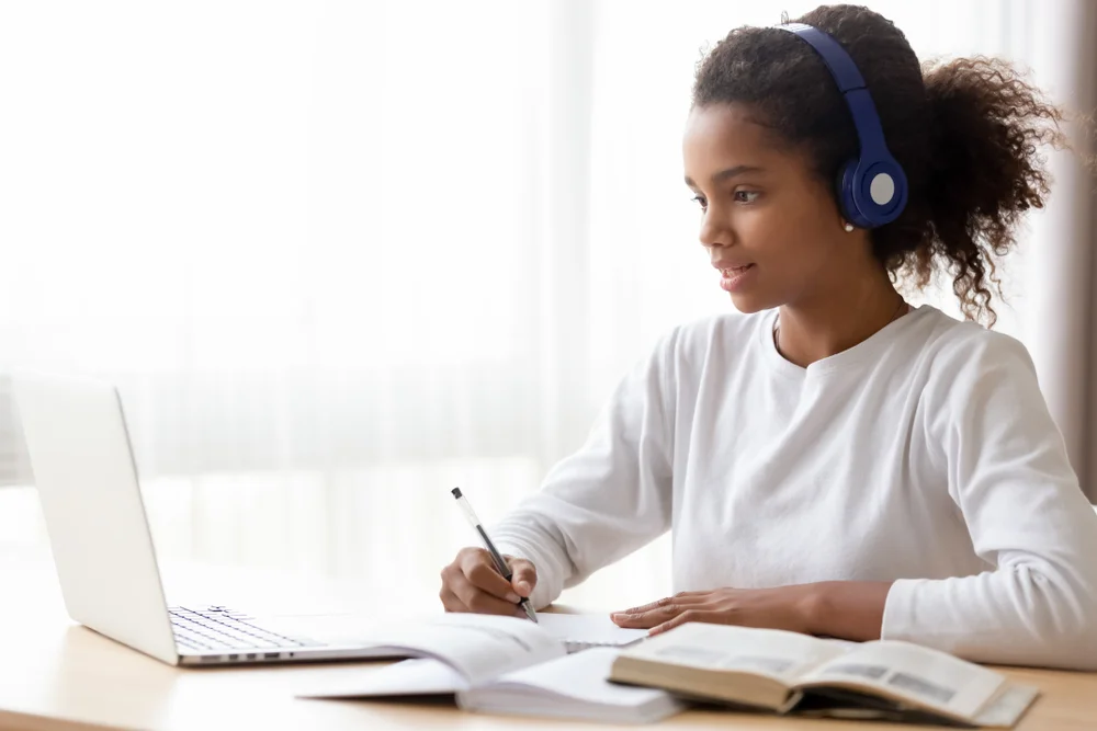 girl learning on computer