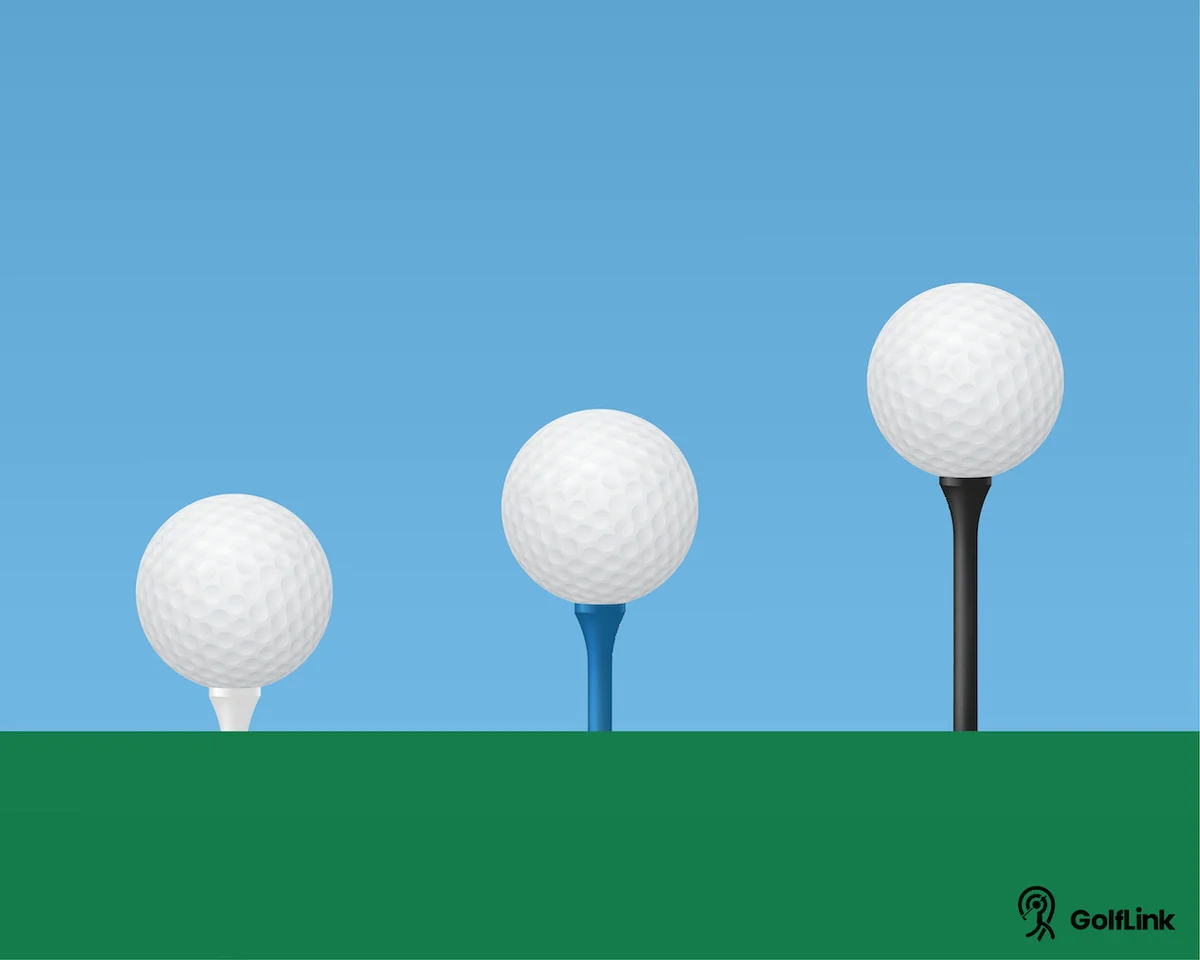 golf tees with balls at different heights