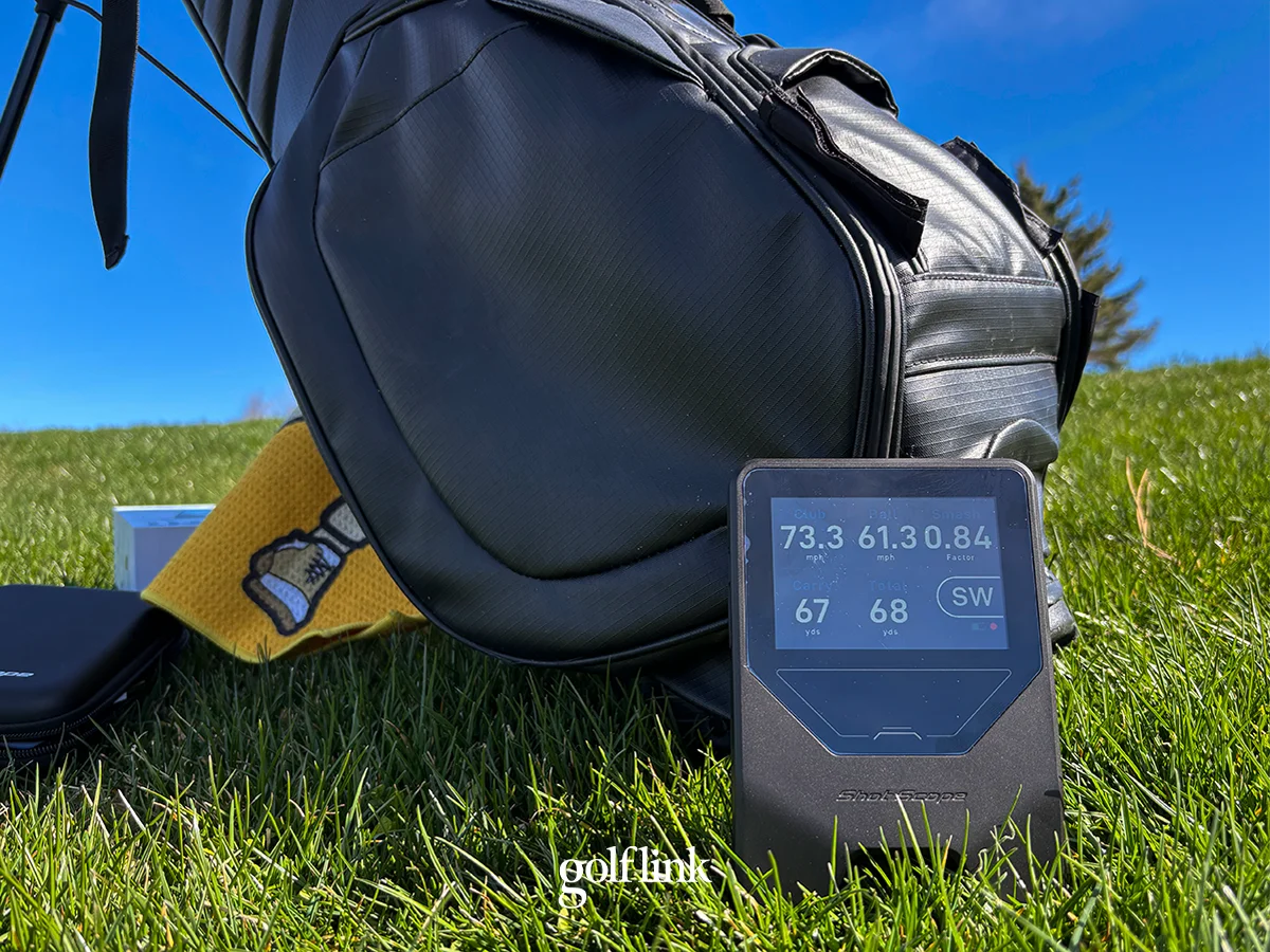 Shot Scope LM1 launch monitor during GolfLink testing