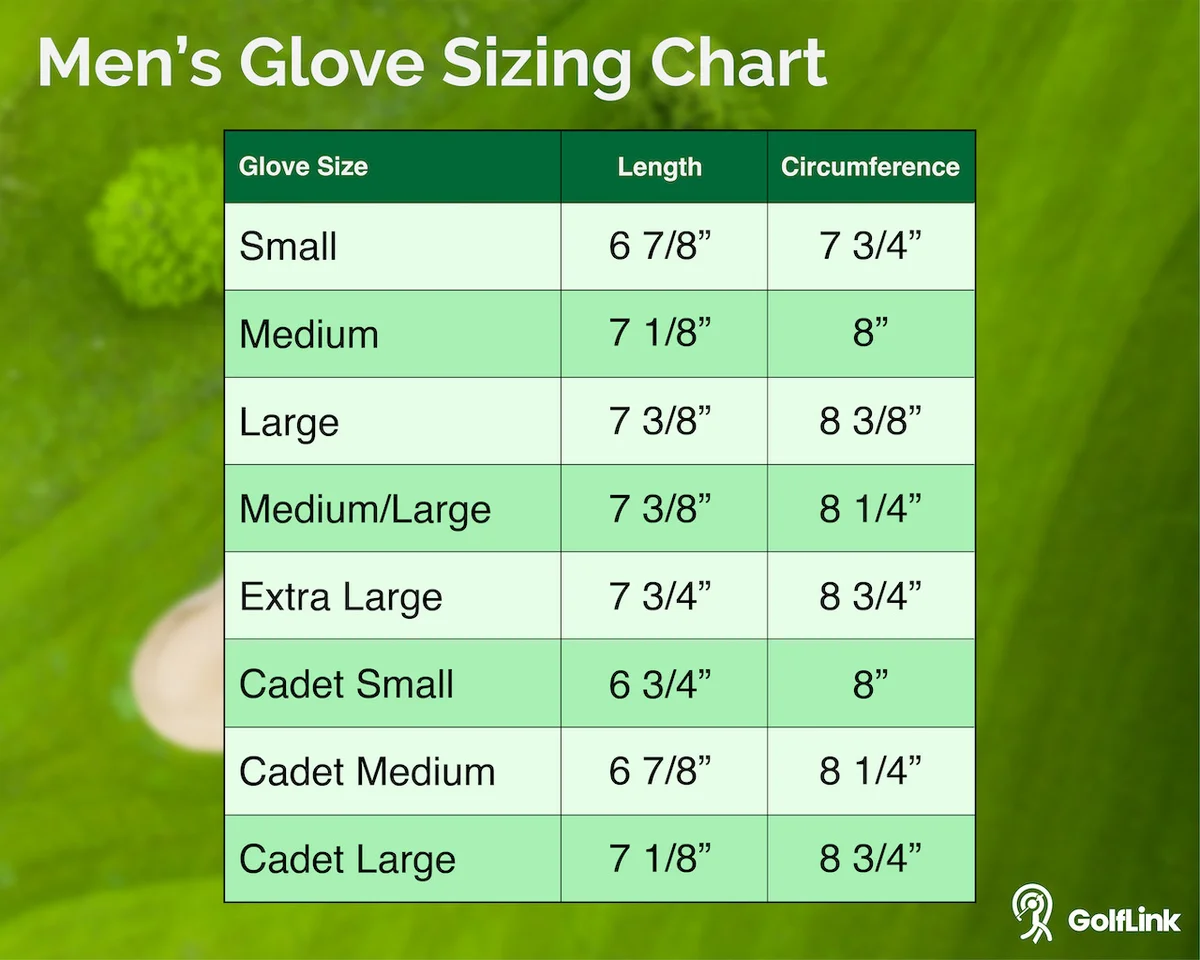 Men's golf glove sizing chart