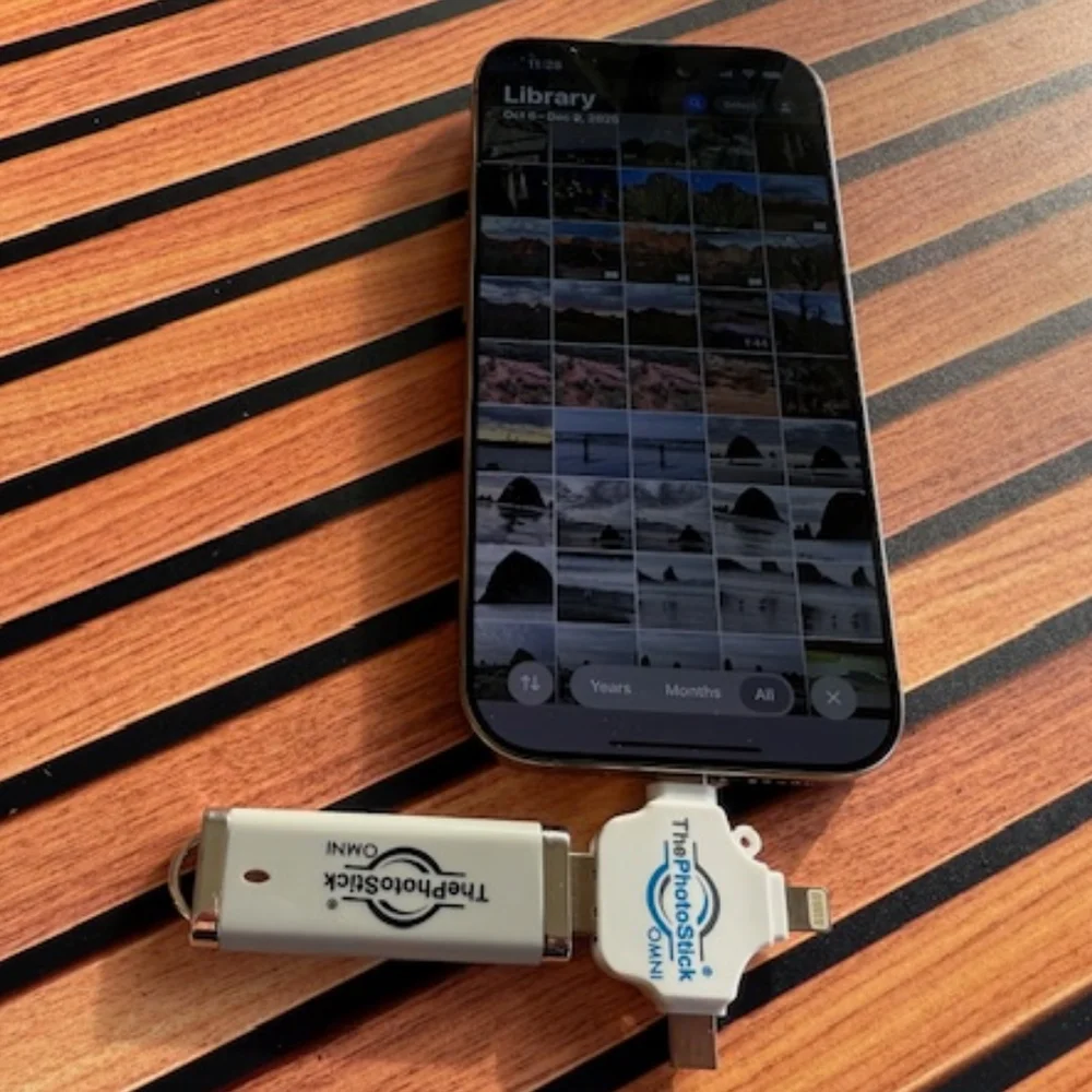 Photo Stick plugged into iPhone