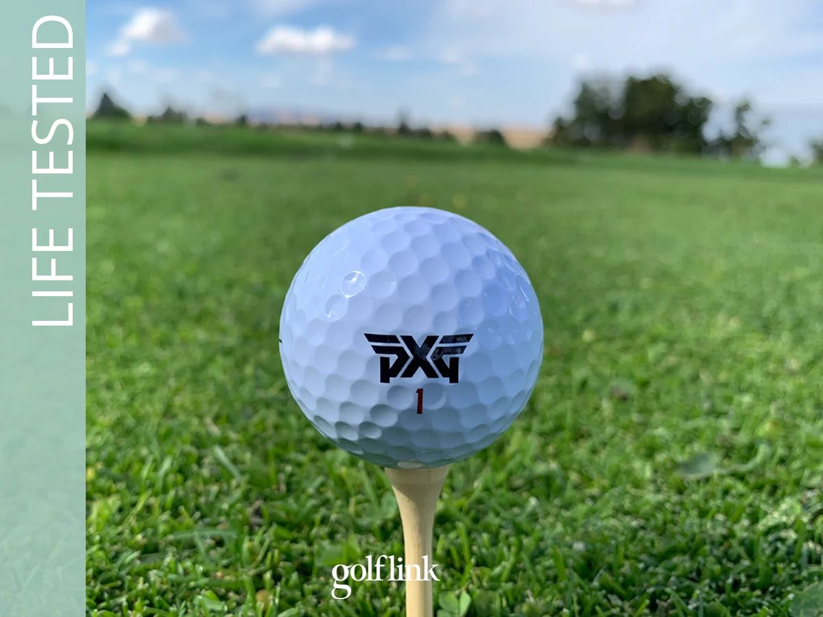 PXG Xtreme Tour X golf ball on a tee during GolfLink testing