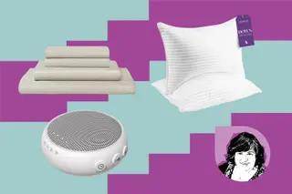 A set of products from Amazon, pillows, bed sheets, sound machine