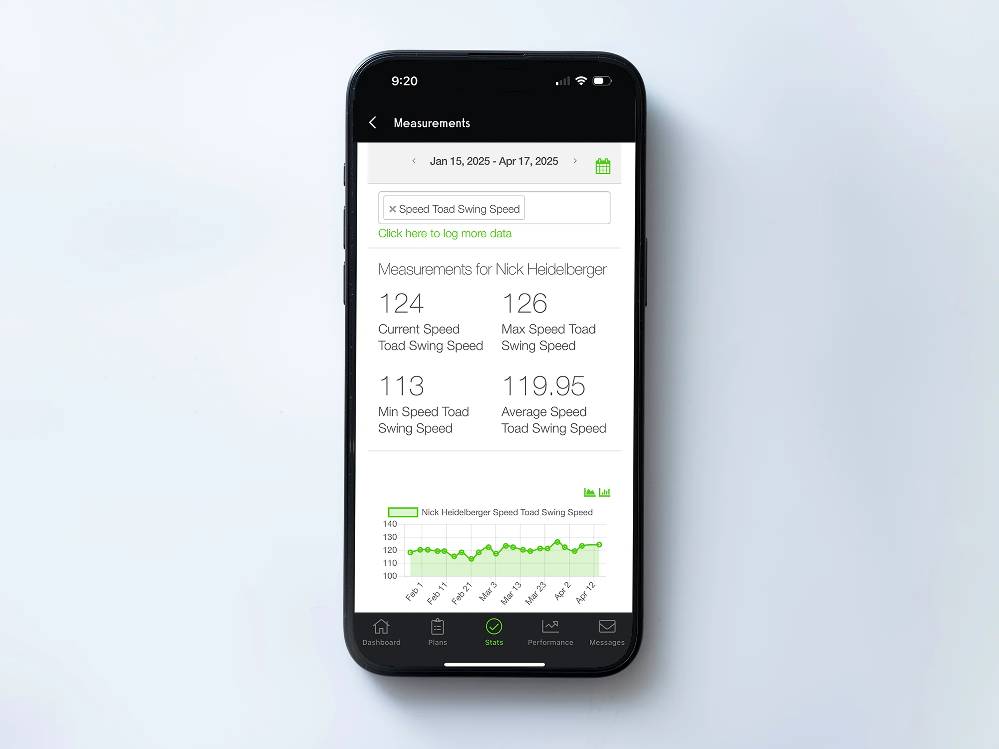 Screenshot of the Speed Toad app and its data