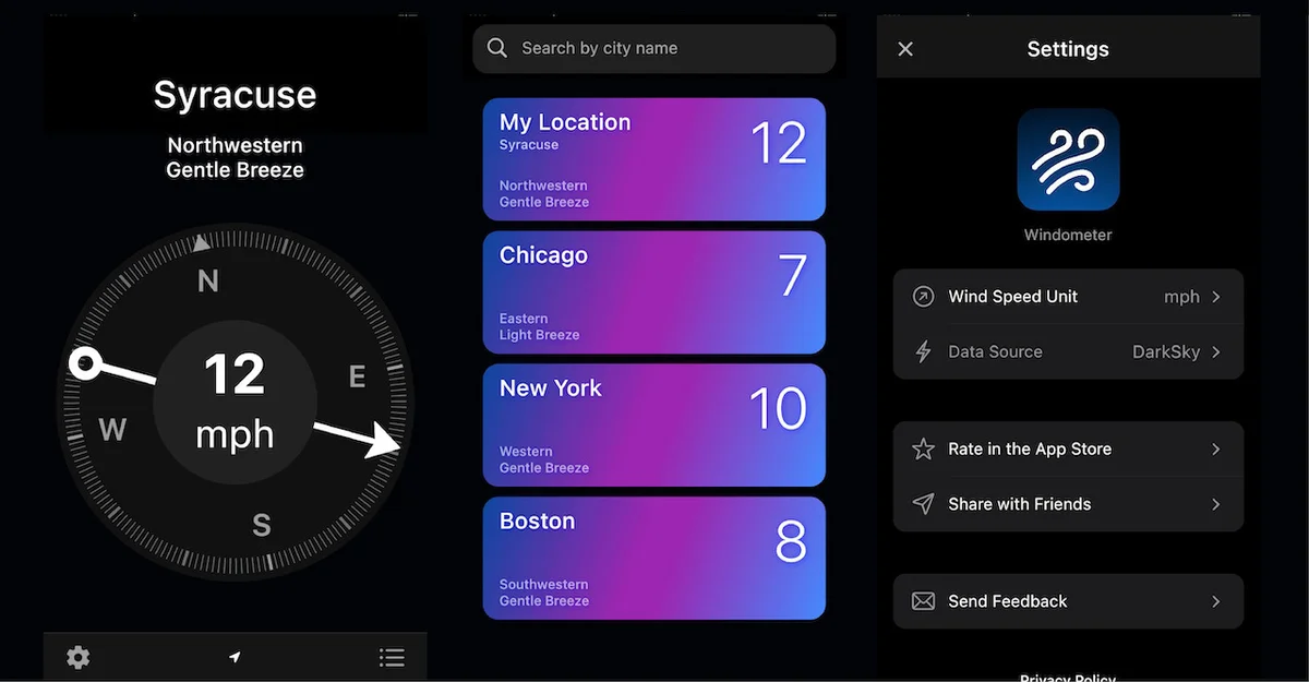 Windometer app screenshots